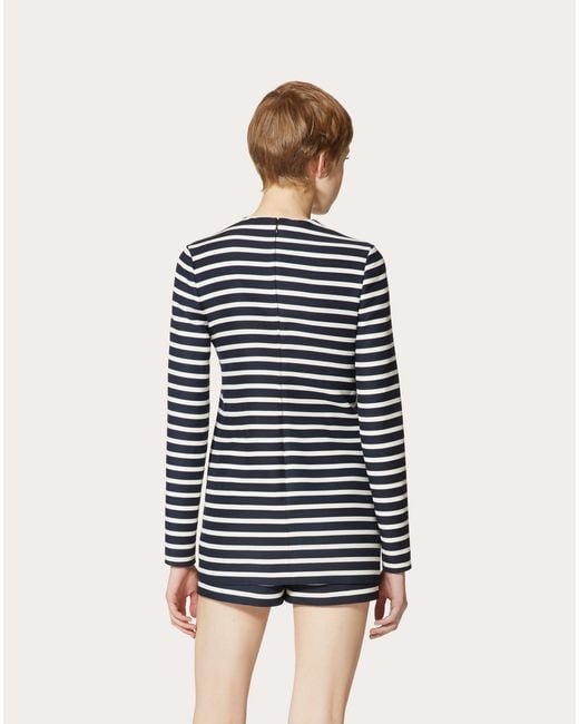 Valentino Black Logo Plaque Striped Crewneck Jumpsuit