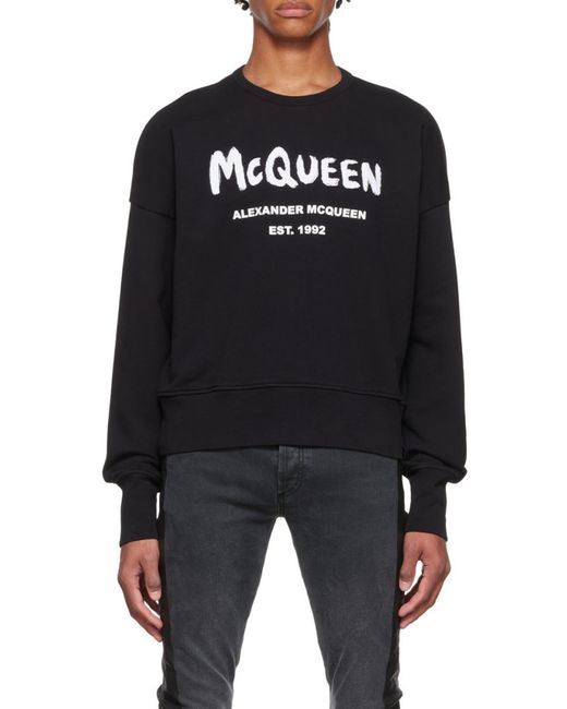 McQueen Black Graffiti Oversized Sweatshirt for men