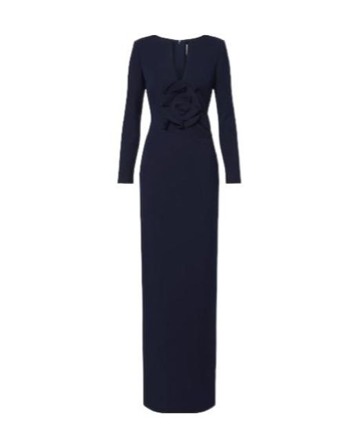 Roland Mouret Blue Floral-Appliqué Crêpe Gown