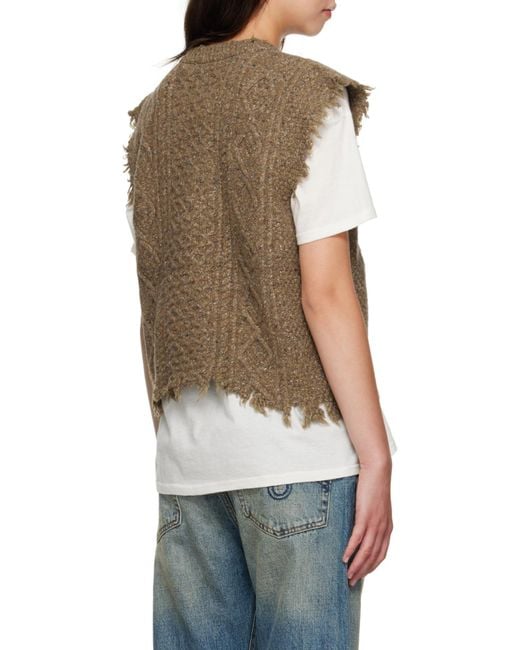 R13 Brown Cable-Knit Frayed Sweater