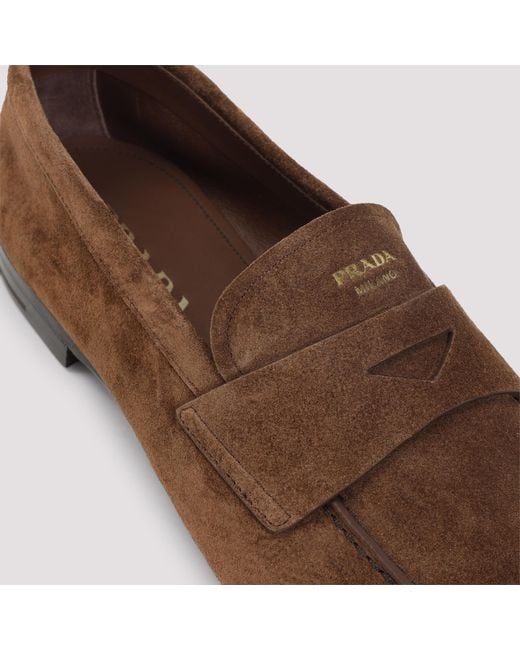 Prada Brown Logo-Detailed Penny Loafers for men