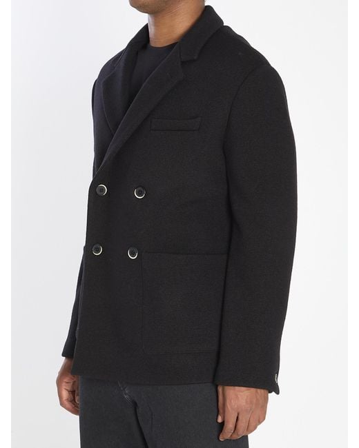 Barena Black Double-Breasted Peacoat for men