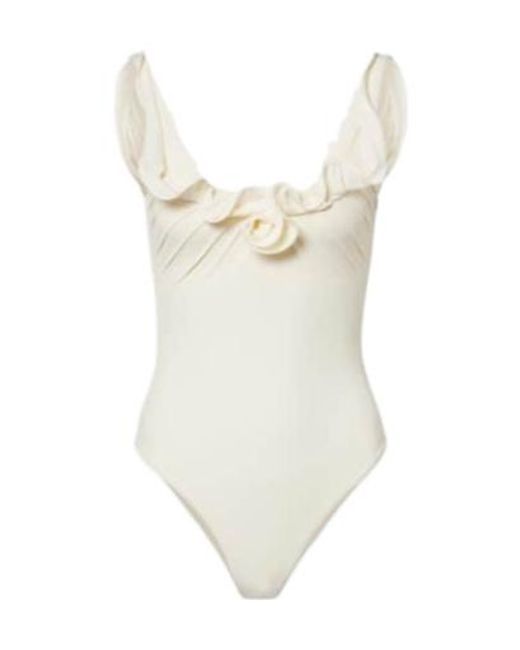 Magda Butrym White Floral-Appliqué Swimsuit
