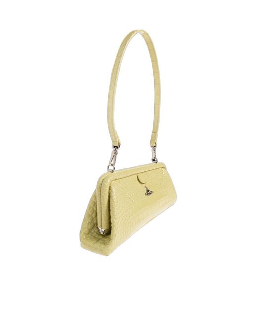 Vivienne Westwood Metallic Jane Frame Embossed Croc Shoulder Bag