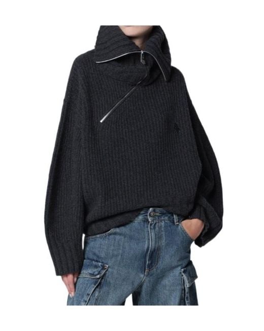 The Attico Blue The Asymmetric Zipped Knitted Jumper