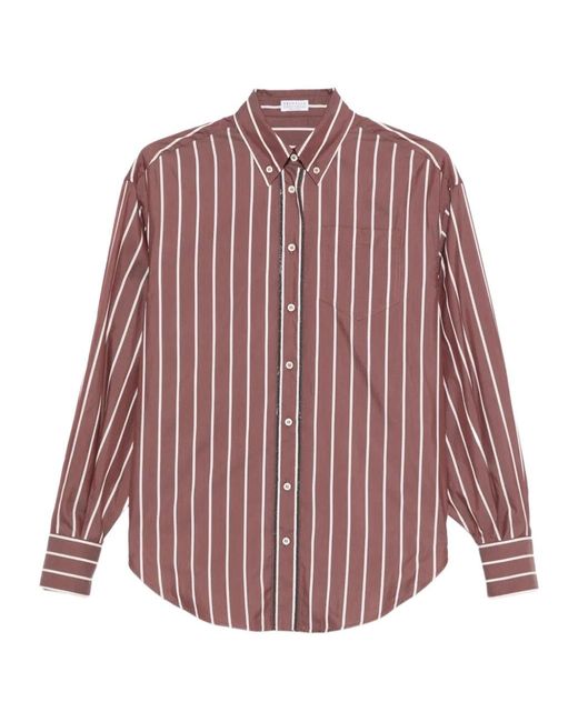 Brunello Cucinelli Red Striped Button-Fastening Shirt