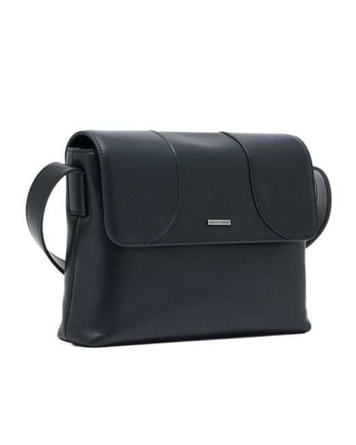 Emporio Armani Black Logo-Plaque Leather Shoulder Bag for men