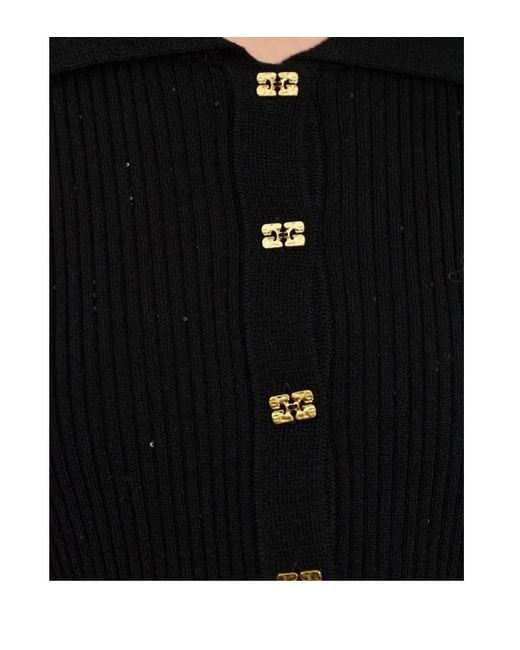 Ganni Black E Long-Sleeved Knitted Polo Top