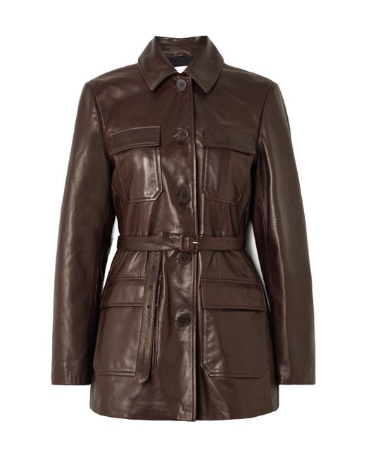 Nour Hammour Brown Long-Sleeved Leather Jacket