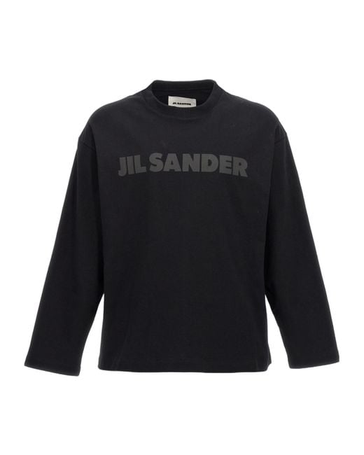 Jil Sander Blue Logo Printed Long-Sleeved T-Shirt