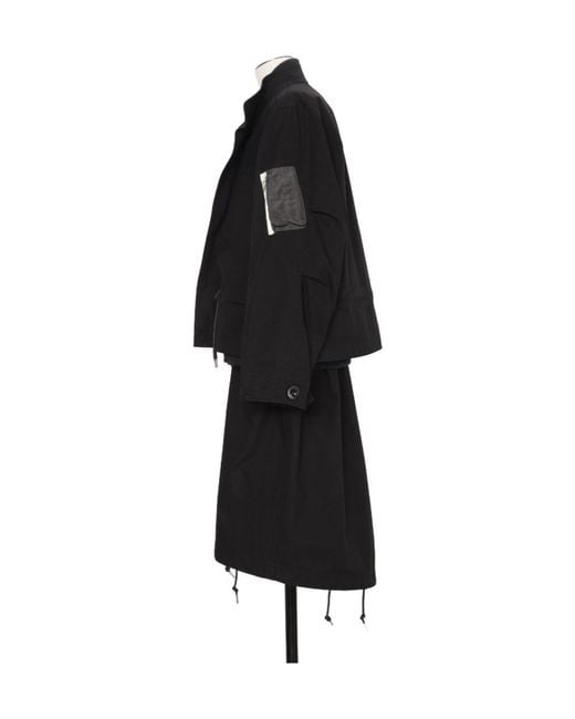 Sacai Black Nylon Twill X Rip Stop Coat for men