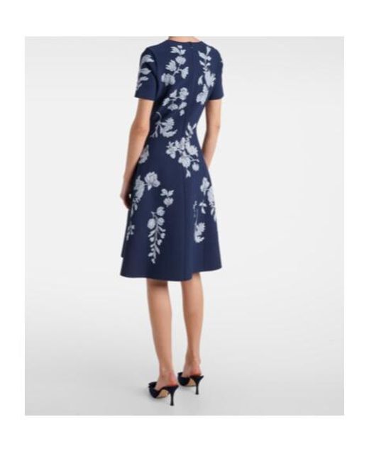 Carolina Herrera Blue Floral Jacquard Midi Dress