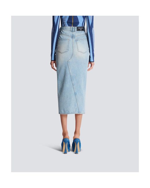Balmain Blue Denim Midi Skirt