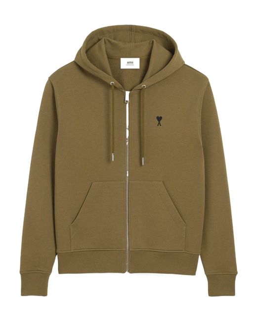 Ami Paris Men's Green Zip-Up Hoodie