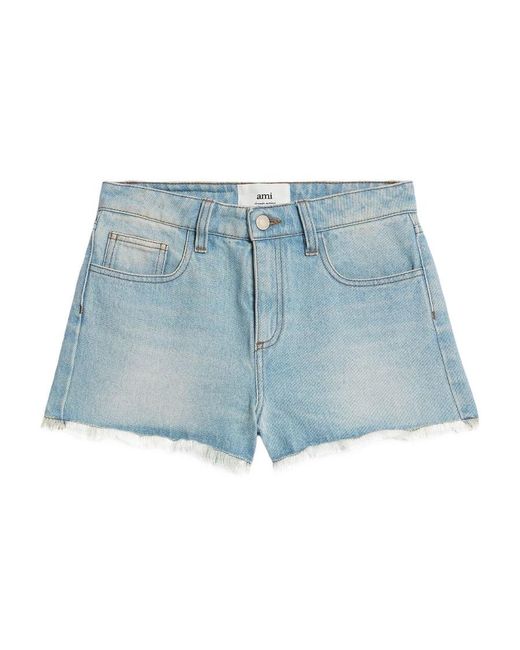 AMI Blue Ami Raw-Cut Denim Shorts