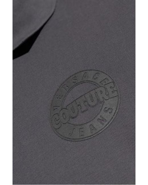 Versace Jeans Gray Couture Logo Print Short-Sleeved Polo Shirt for men