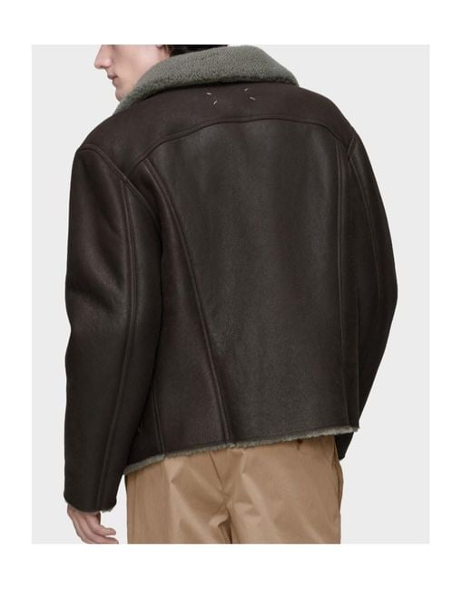 Maison Margiela Black Waxed Shearling Jacket for men