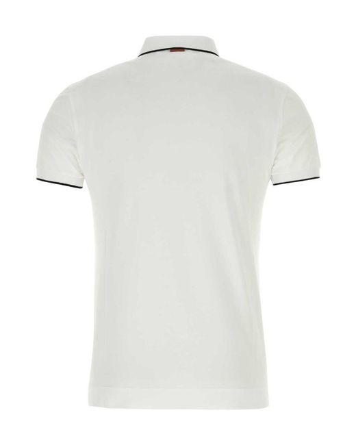 Zegna White Logo Embroidered Short-Sleeved Polo Shirt for men