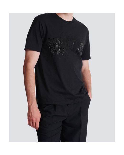 Balmain Black Cotton Crystal Logo T-Shirt for men