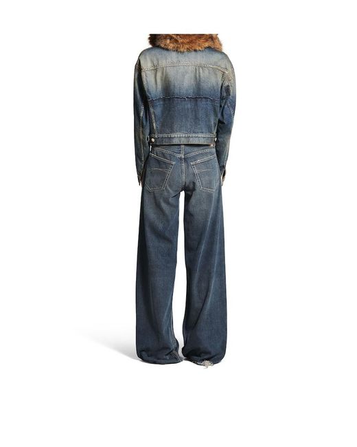 Balenciaga Blue Destroyed Wide-Leg Baggy Jeans
