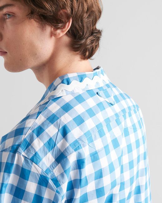 Prada Blue Check Pattern Short Sleeved Shirt for men