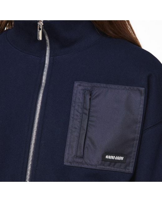 Miu Miu Blue Cropped Zip-Up Fleece Jacket
