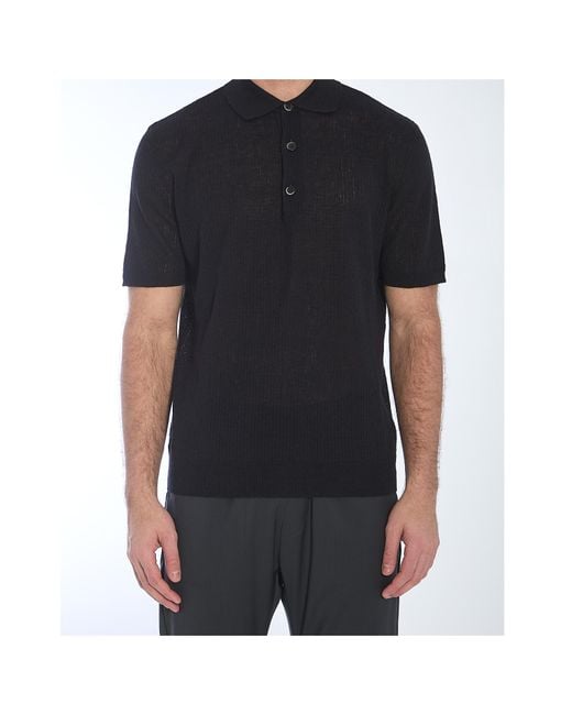 Barena Black Marco Alafin Knitted Polo Shirt for men