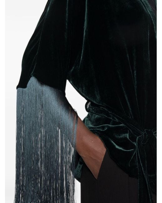 Antonelli Black Fringed Belted Kimono Jacket
