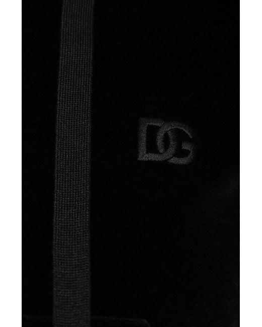 Dolce & Gabbana Black Logo Embroidered Velvet Hoodie
