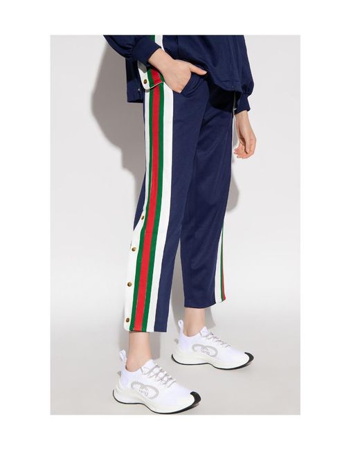 Gucci Blue Web-Stripe Drawstring Track Pants