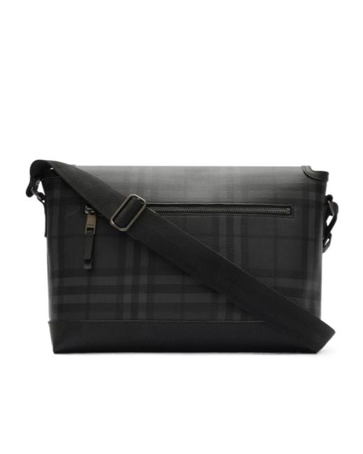 Burberry Black City Check Messenger Bag for men