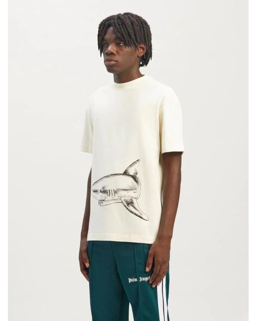 Palm Angels White Broken Shark Classic T-Shirt for men
