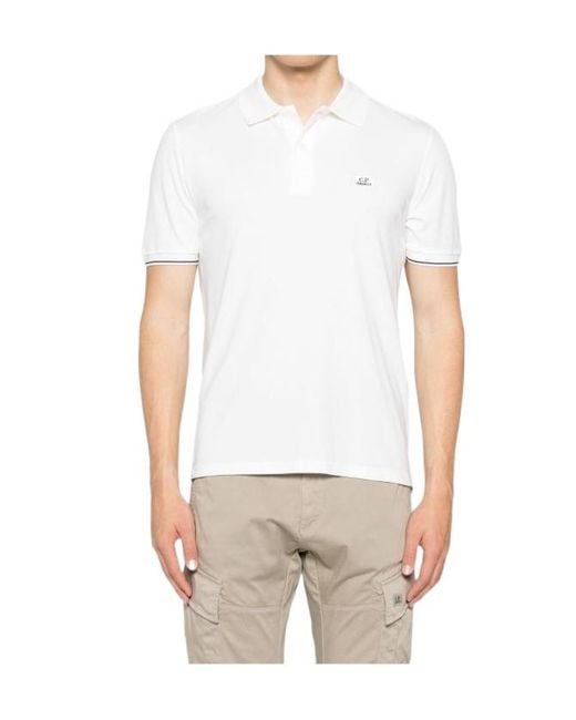C P Company White Logo-Patch Polo Shirt for men