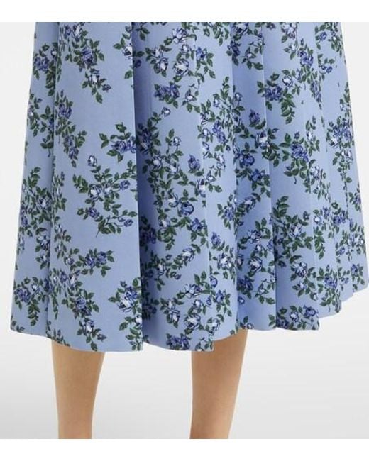 Emilia Wickstead Blue Adele Floral Pleated Midi Dress