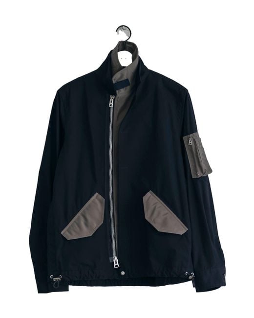 Sacai Blue Layered Effect Oxford Jacket for men