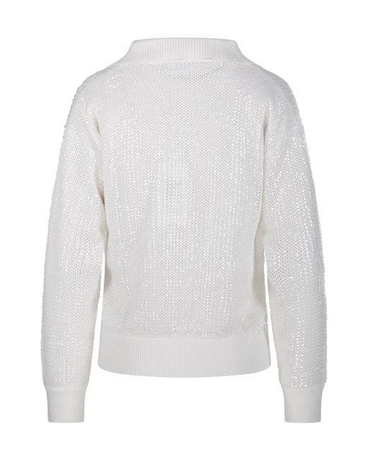 P.A.R.O.S.H. White V-Neck Knitted Sweater