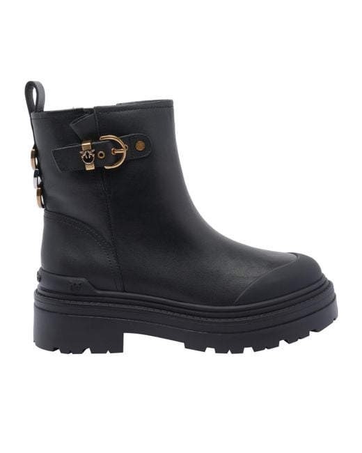 Pinko Black Buckle-Detail Side-Zip Boots