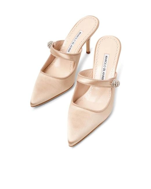 Manolo Blahnik Natural Camparimu Jewel 70 Muller High Heels