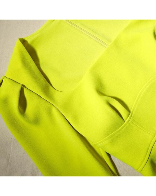 Self-Portrait Yellow Lime Crepe Ruched Midi Dress