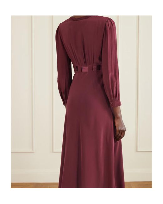 Rixo Purple Adaline Bow-Detailed Lace-Trimmed Silk Maxi Dress