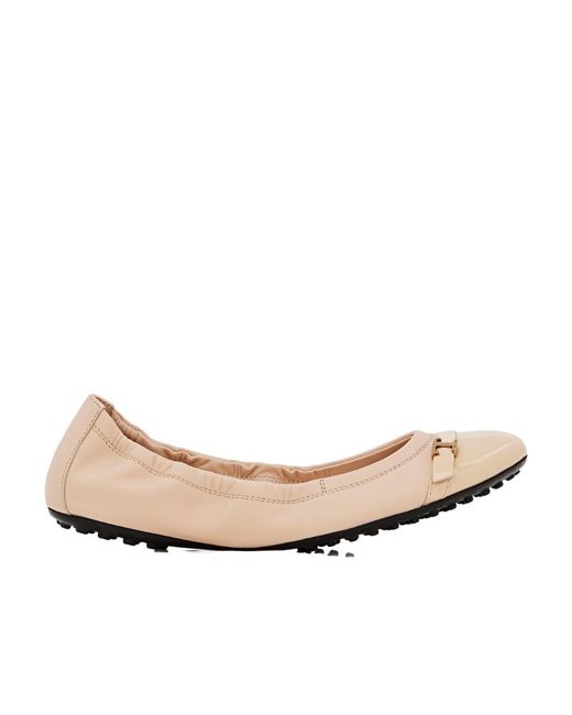 Tod's Natural Logo Plaque Round Toe Flat Shoes