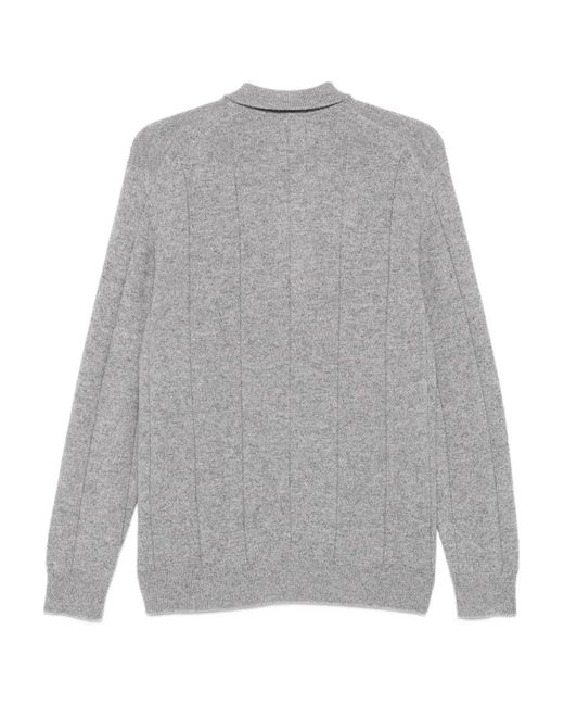 Eleventy Gray Ribbed Polo Shirt for men