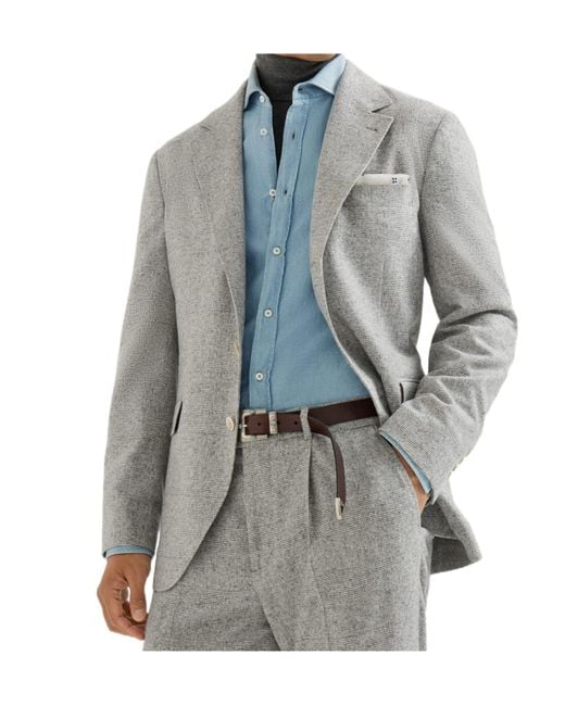 Brunello Cucinelli Gray Three-Button Blazer for men