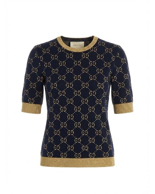 Gucci Blue Gg Lam Cotton Top