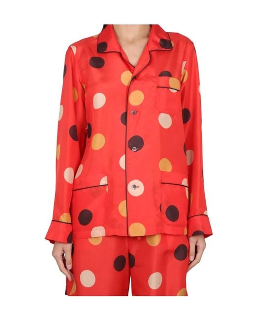 Aspesi Red Polka-Dot Printed Buttoned Shirt