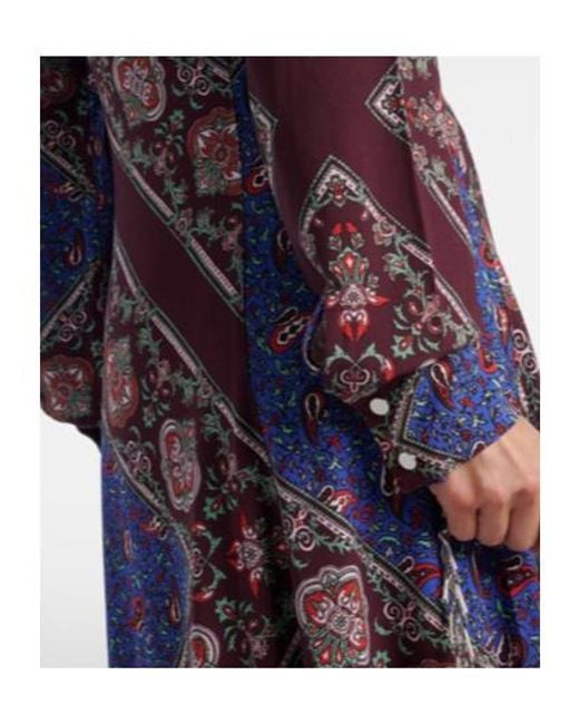 Rabanne Blue Asymmetric Paisley Printed Midi Dress