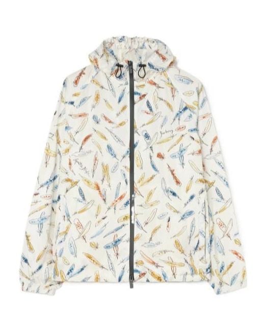 Burberry White Feather Print Nylon Clapton Hooded Jacket for men