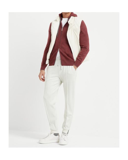 Brunello Cucinelli Red Zip-Up Cashmere Hoodie for men