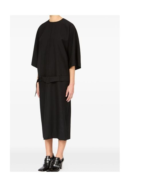 MM6 by Maison Margiela Black Three-Quarter Sleeve Midi Dress