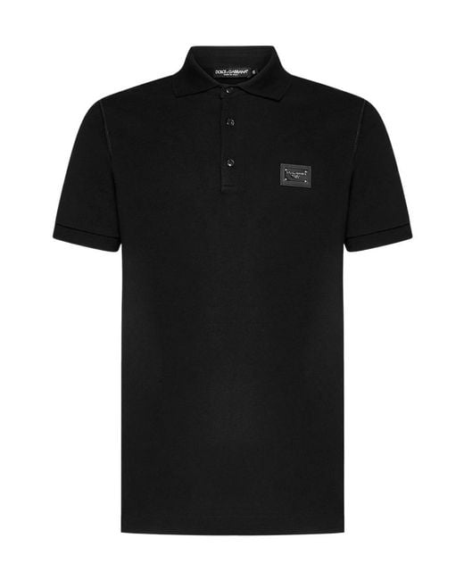 Dolce & Gabbana Black Logo Plaque Polo Shirt for men
